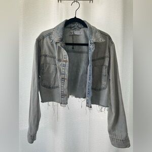 Zara Cropped Light Denim Jacket with Raw Hem